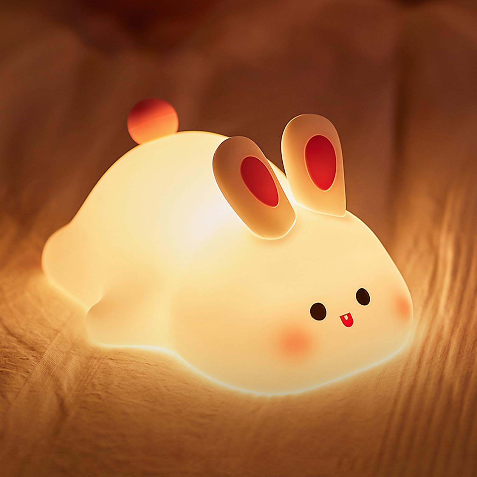 Baby Nachtlicht Kaninchen – LED, Dimmbar, Timer, USB-ladbar, Weiches Silikon, Süß & Praktisch
