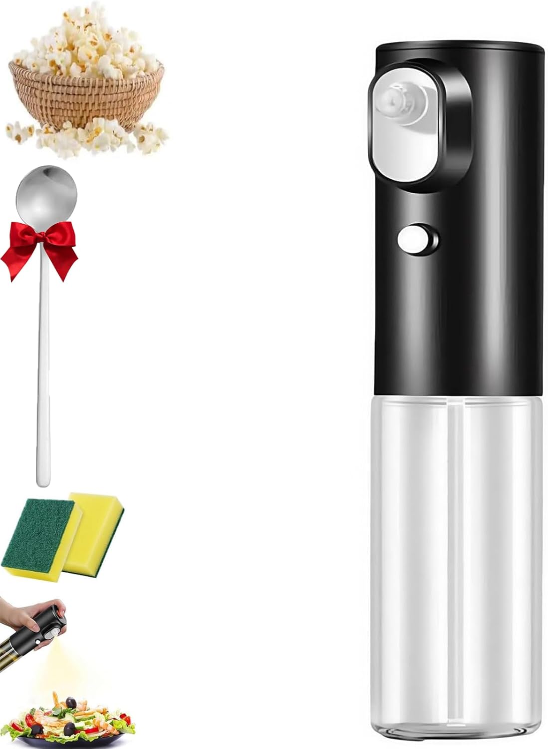 Electric Butter Sprayer for Popcorn, 200ml Rechargeable Glass Oil Sprayer Bottle, 2 Modes Continuous Fine Mist Dispenser for Cooking, Air Fryer, Baking, BBQ & Grilling (1PCS)