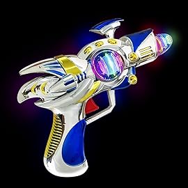 ArtCreativity Super Spinning Space Toy Gun (2 Pack), Red & Blue Light Up Toy Guns with Flashing Lights & Sound Effects, Space Blaster, Cosplay Ray Guns, Prop Toy Gun for Toddlers, Batteries Included