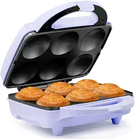 Holstein Housewares Máquina de cupcake antiaderente, lavanda/aço inoxidável - Faz 6 cupcakes, muffins, pães de canela e mais para aniversários, feriados, vendas de assados ou ocasiões especiais