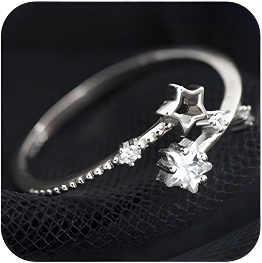 Adjustable Star Cuff Ring with Rhinestones - Star Decor Open Band for Pinky Fingers | Non-Tarnish Hypoallergenic Jewelry with Sparkling Diamond Accents | Open Ring for Women