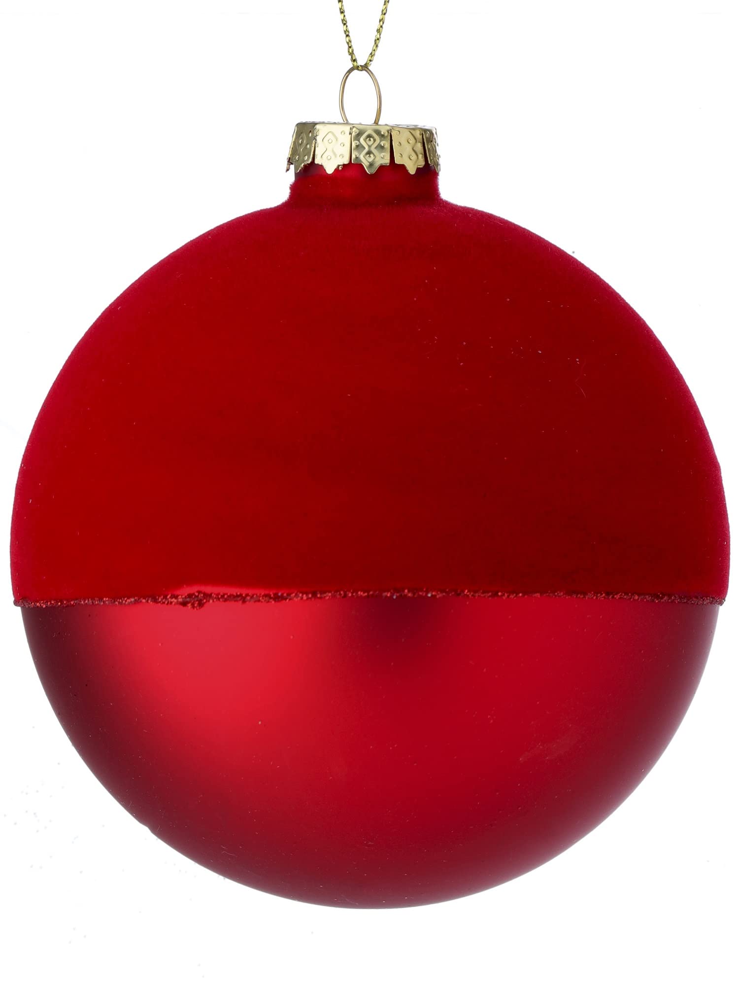 Regency International Flock and Matte Ball Hanging Ornament, 4-inch Diameter, Glass, Red
