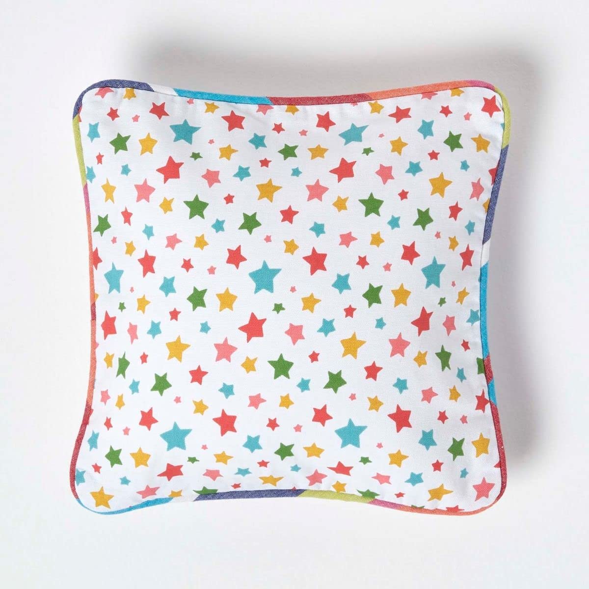HOMESCAPES - 100% Cotton - Stars - Cushion Cover - 30 x 30 cm Square - 12 x 12 Inches - Multi Colour Orange Red Blue Yellow - 100% Cotton Sofa Pillow Cushion Cover - Washable