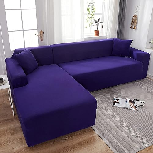 Forros para Muebles - Fundas de sofá en forma de L, color sólido, fundas elásticas para sofá con 2 fundas de almohada, protector de muebles para