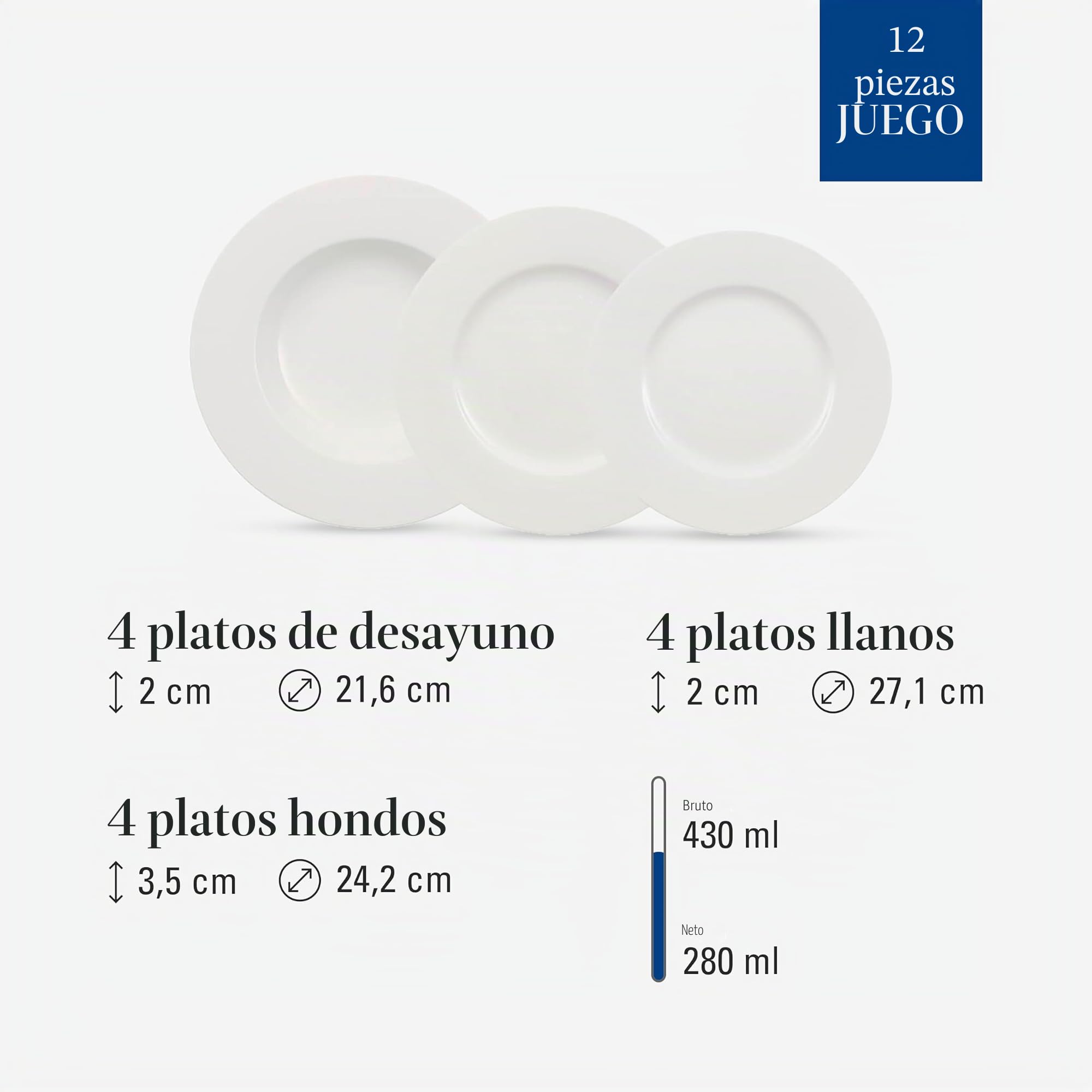 Villeroy & Boch - Wonderful World Set de Cena 12 Piezas para 4 Personas Blanco, Apto para Lavavajillas, Apto para Microondas, Platos de Cerámica, Vajilla Blanca, Porcelana Premium