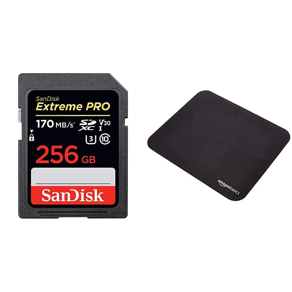 SanDisk Extreme PRO 256 GB SDXC Memory Card, Up to 170 MB/s, Class 10, U3, V30 & Amazon Basics Gaming Mouse Pad