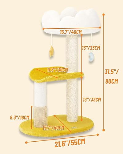 Miniatura 3 de Happi N Pets Cloud - Árbol para gatos, torre para gatos de varios niveles de 31.5 pulgadas con postes rascadores, perca de visión, cojines