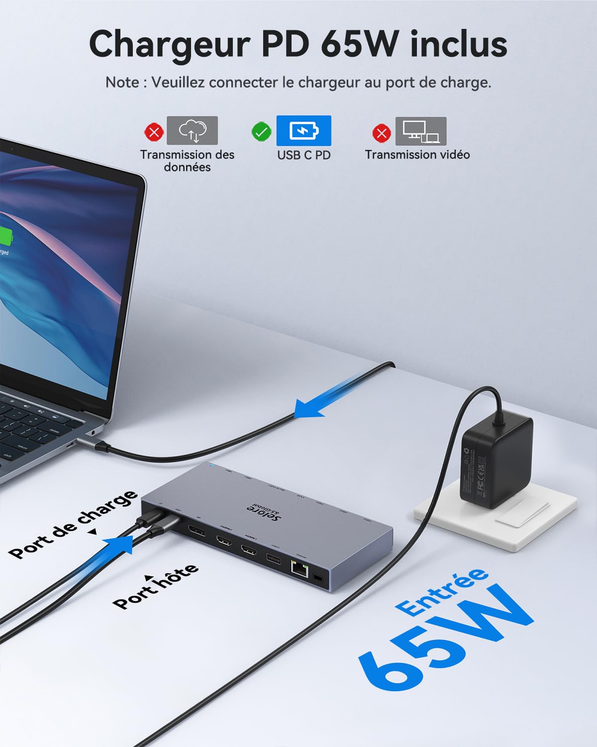 Docking station USB C con alimentazione 65W Dock USB C per computer portatile triplo schermo HUB USB C con doppio HDMI 4K, DP, PD 100W Ethernet, USB C/A 3.1 10Gbps, SD/TF, Audio/Micro