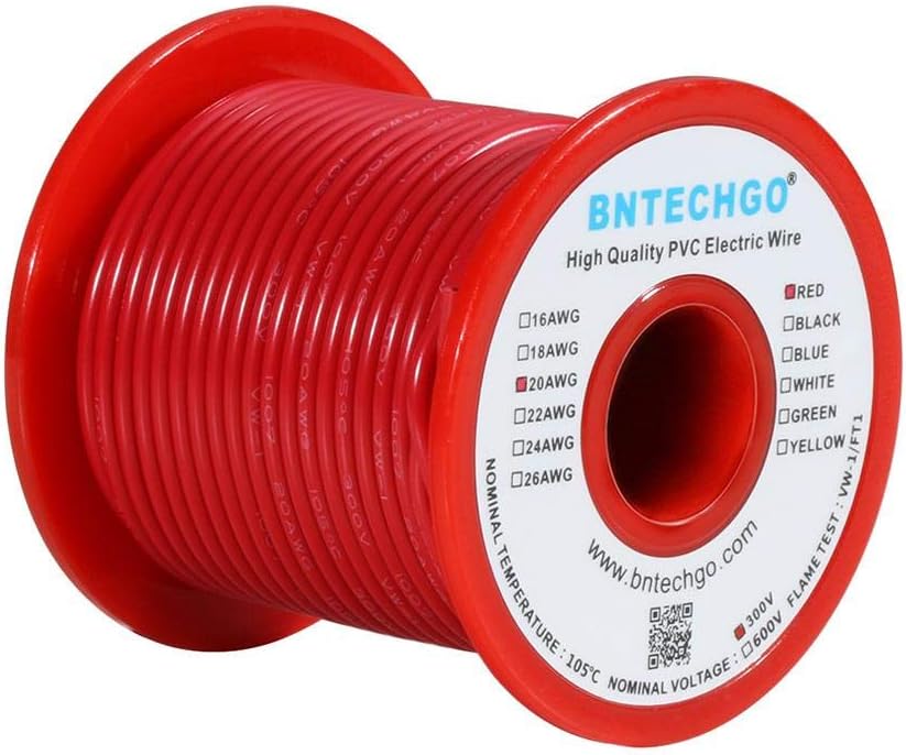 BNTECHGO 20 Gauge PVC 1007 Electric Wire Red 100 ft 20 AWG 1007 Hook Up