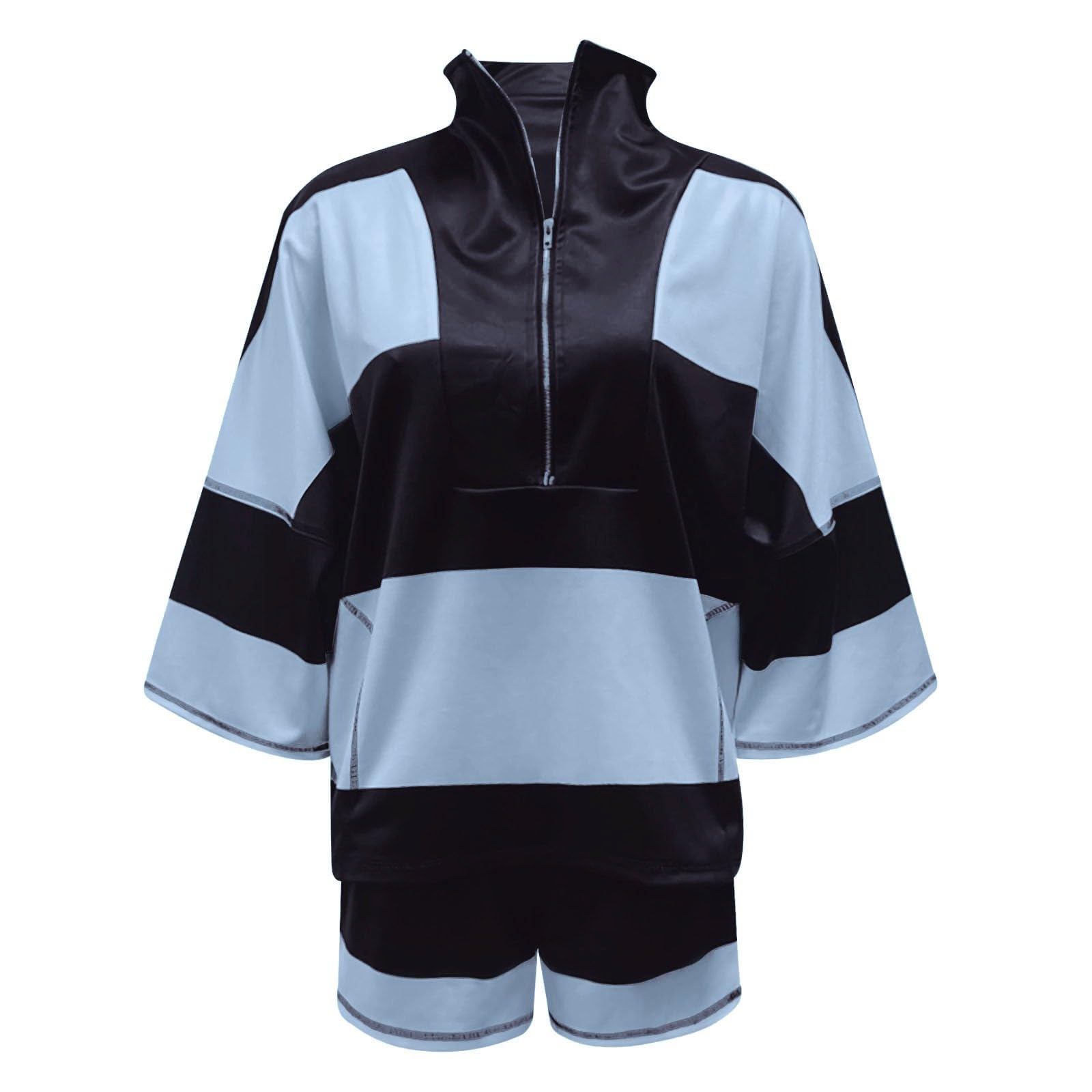 Generisch Tenue 2026 pour femme - Ensemble 2 pièces avec t-shirt rayé surdimensionné - Short pour l'entraînement et les loisirs