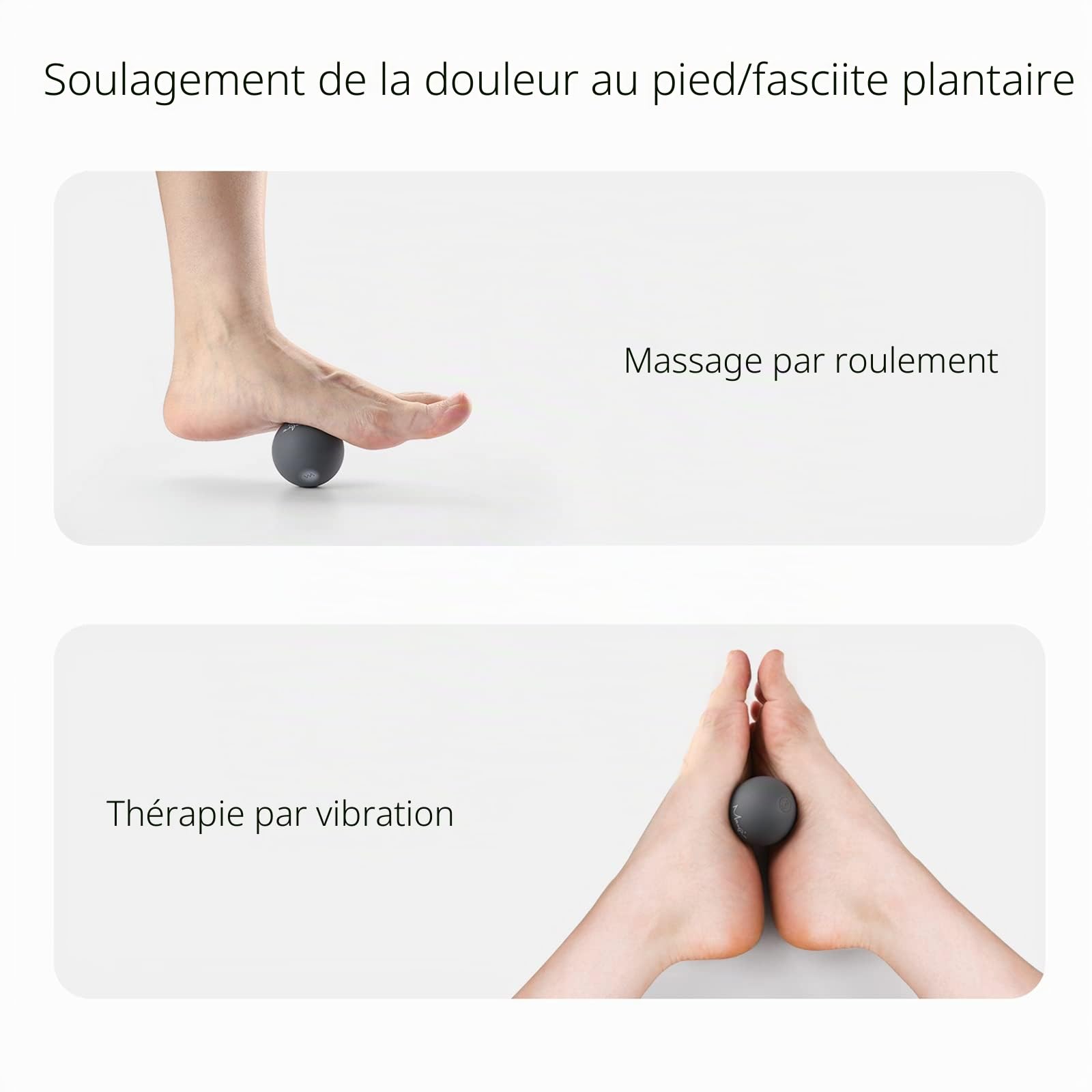 Balle de Massage Vibrante,Rouleau de Massage– 5 Modes Haute Intensité pour Pronfond Des Tissus massage Dos Pieds,Thérapie Triggerpoint Soulagement de la Douleur Musculaire (grey)