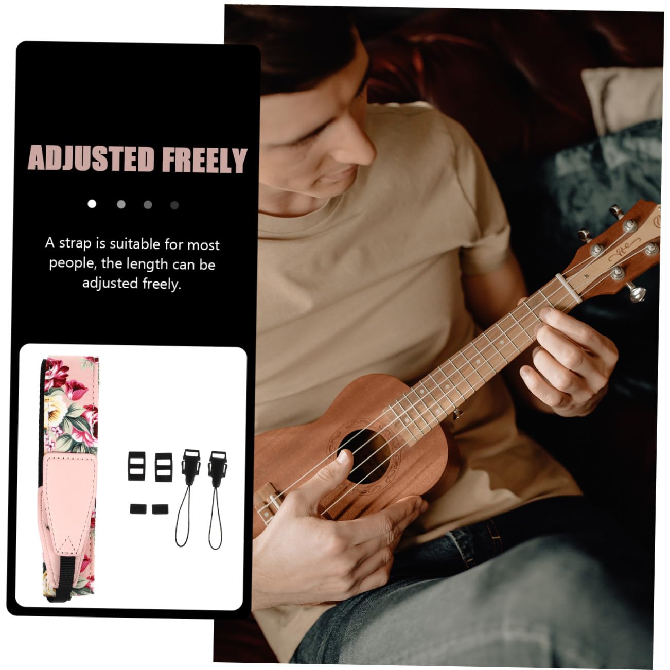 DECHOUS Verstellbarer Zufälliger Hawaii Ukulelengurt aus Stil im Nylon Hoher mit Faltbeständigkeit Rosa Farbe Geeignet für Kinder und Erwachsene bei Auftritten oder Jedem Anlass