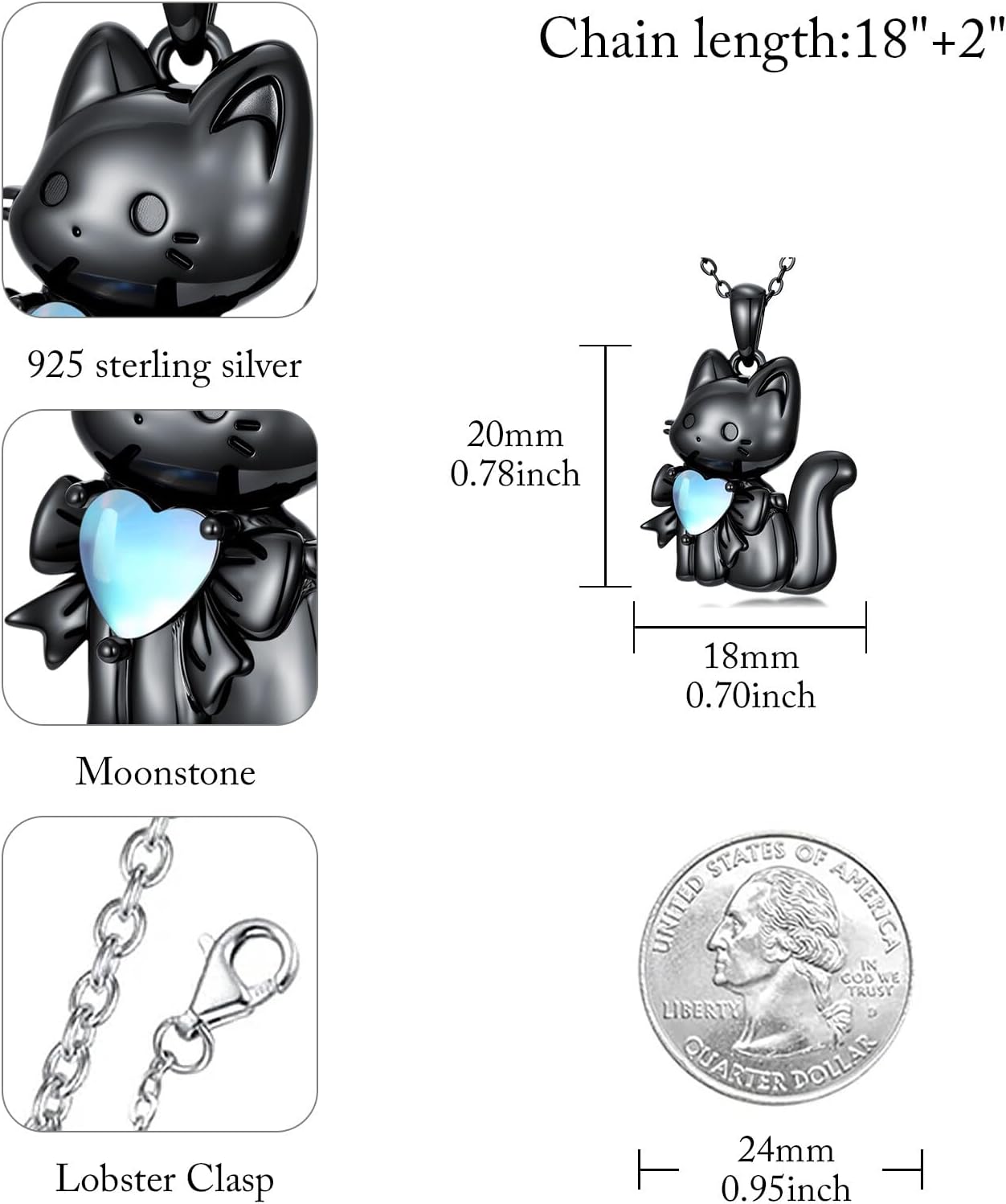 Moonstone Black Cat Necklace for Women 925 Sterling Silver Cat Pendant Ladies Jewelry Gifts - Image 6