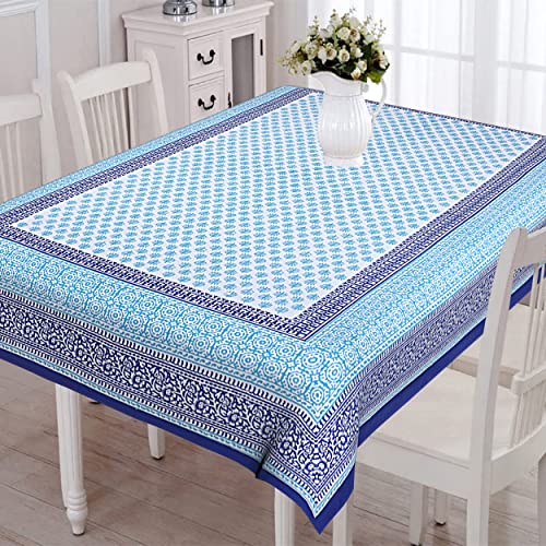 Image of Texstylers Table Cloth | Table Cloth for 6 Seater Dining Table| Dining Table Cover 6 Seater | Table Cover 6 Seater | Dining Table Cover | Rectangle, Cotton,150 cm X 225 cm (Blue)