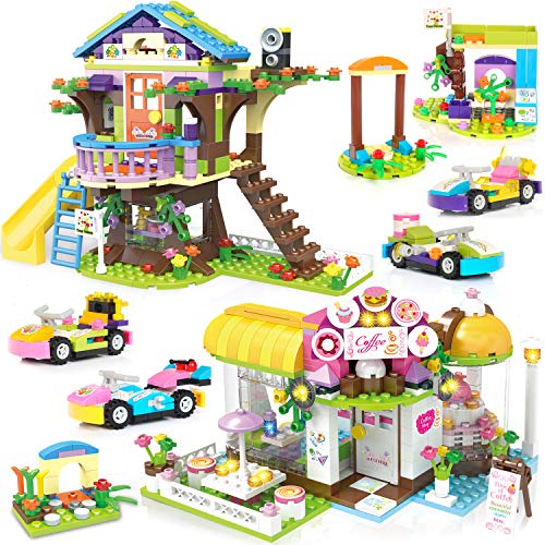 WishaLife 960 Pieces Friends Tree House Building Block Toys, Treehouse Coffee Shop Building Set, Storage Box with Base Plates Lid, STEM Roleplay Birthday Gift Toy for Kids Boys Girls Age 6-12