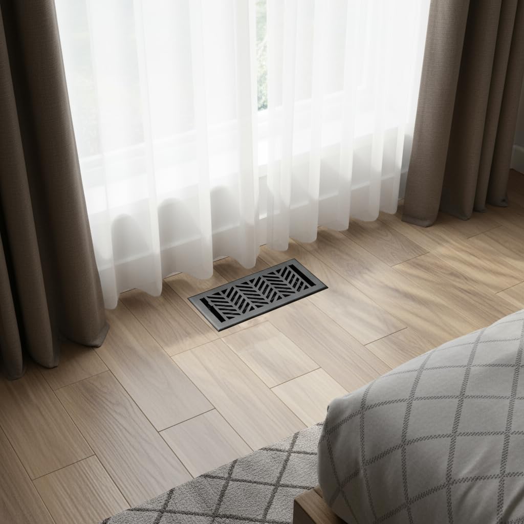 Empire Register Co, Steel Floor Register - 4x10 inch, Chevron Design, Textured Black Finish, Heavy Duty Walkable Steel Floor Vents, Metal Damper Attached Air Vents for Home Floor only