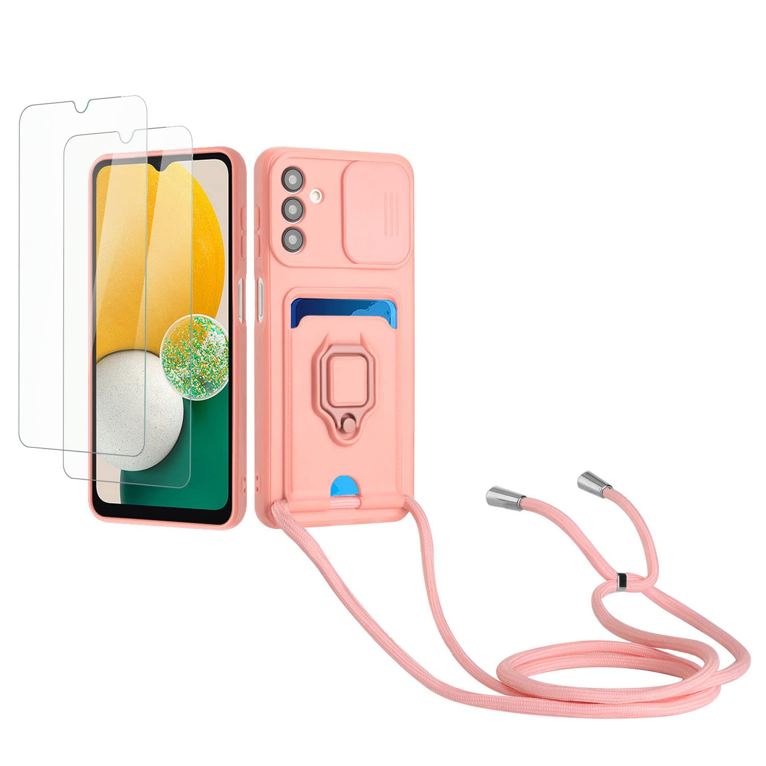 Kaslly Funda con Cuerda para Samsung Galaxy A35+[2 Pack Protector Pantalla],Case con Ranura para Tarjetas,Cubierta de Cámara Deslizante Proteger,Doble Cara Protección-Negro — view 44