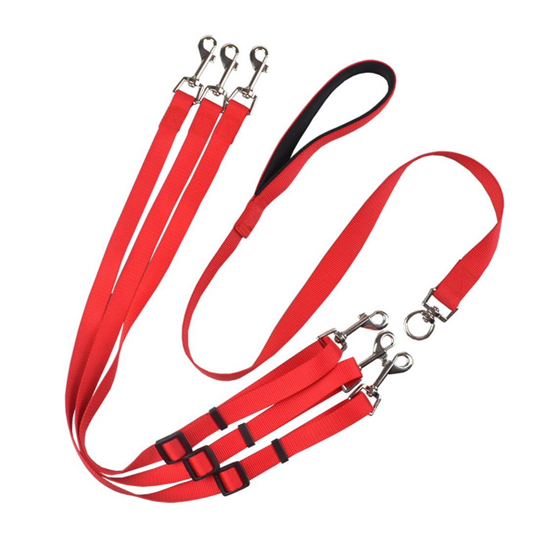 Multifunctionele duurzame hondenriem voor 3 honden, afneembare dubbele lijn, nylon band, trainingslijn, verstelbare drieweg voor kleine en middelgrote honden (zwart