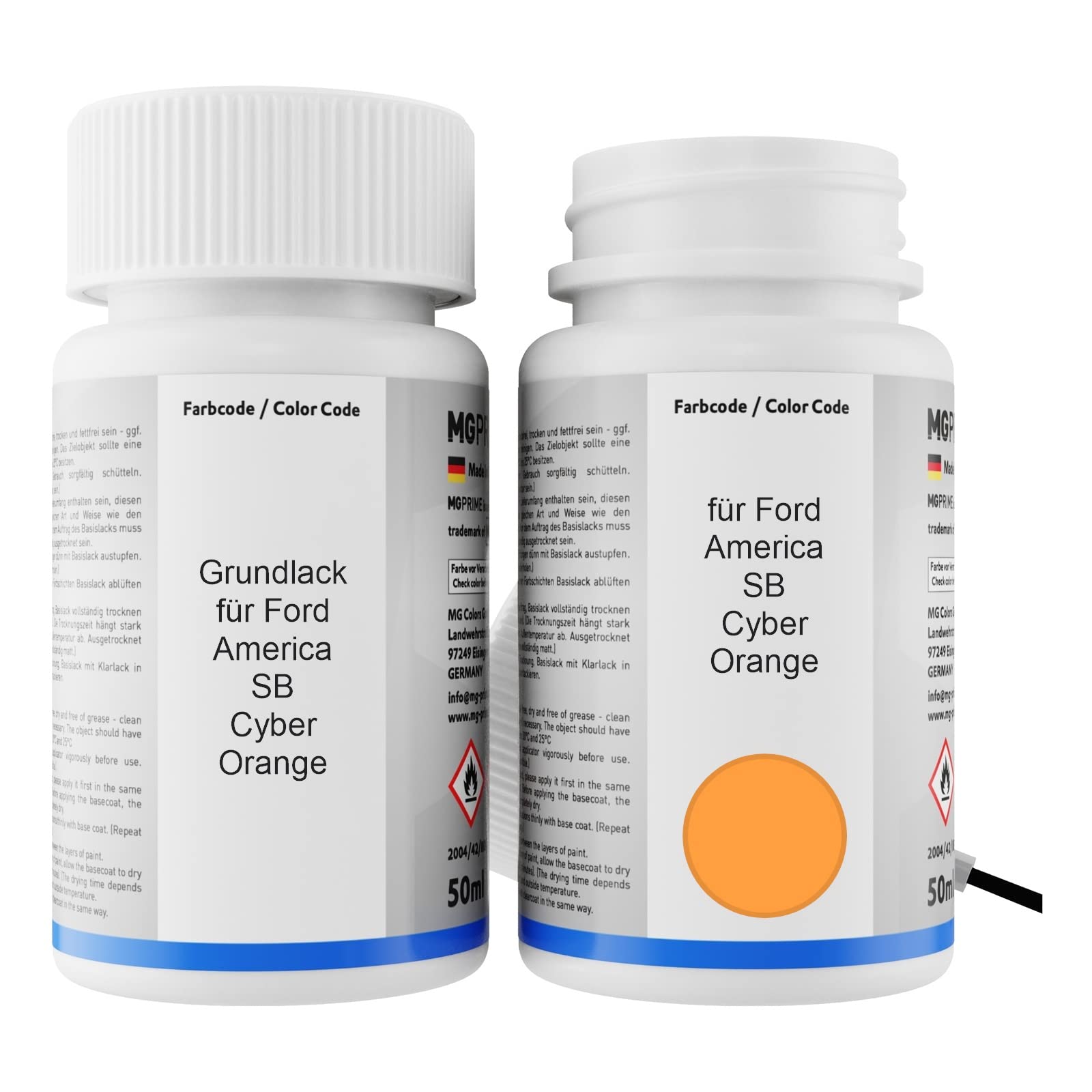 MG PRIME Vernice per auto Kit stilo di ritocco per Ford America SB Cyber Orange Vernice di fondo vernice di base vernice trasparente ognuno 50ml