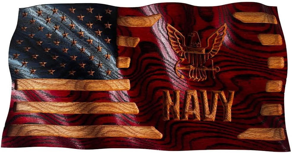 U.S. Navy Solid Oak Waving Flag - 18" - Solid Oak - Hand Painted - Veteran Owned - Made in U.S.