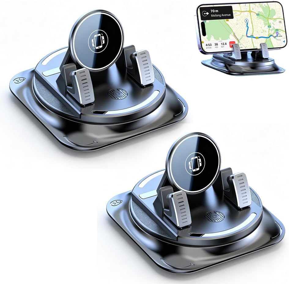 Car Phone Holder 360 Degree Rotation, 2026 New Dashboard Phone Holder, Adjustable Universal Car Phone Mount for Car Magnetic Interiorcar Navigation Mount for Drivers (2PCS)