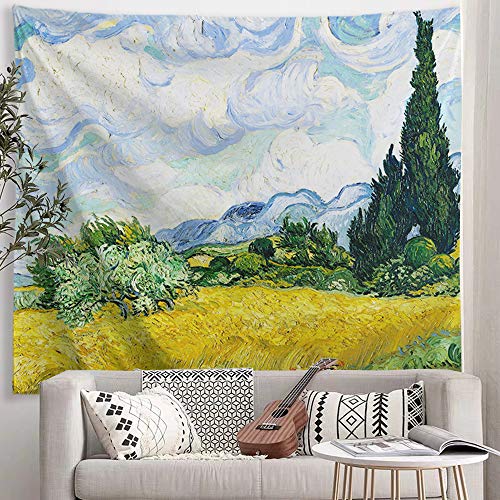 Baccessor Vincent Van Gogh Wall Tapestry Aesthetic Green Wheat Fields Oil Painting Wall Hanging Art Home Decor For Living Room Bedroom Bathroom Dorm, 60" W X 40" L (150Cmx100Cm) - Wheat Field With Cypresses #TOP2