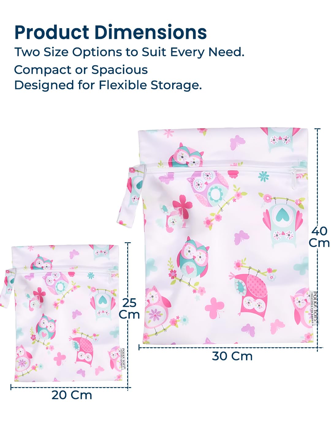 POLKA TOTS Waterproof & Reusable Wet Dry Baby Diaper Bag with Zipper for Travel, Beach, Pool, Dirty Gym Clothes, Wet Swimsuits, Toiletries (30 x 40 CM, Owl) 3