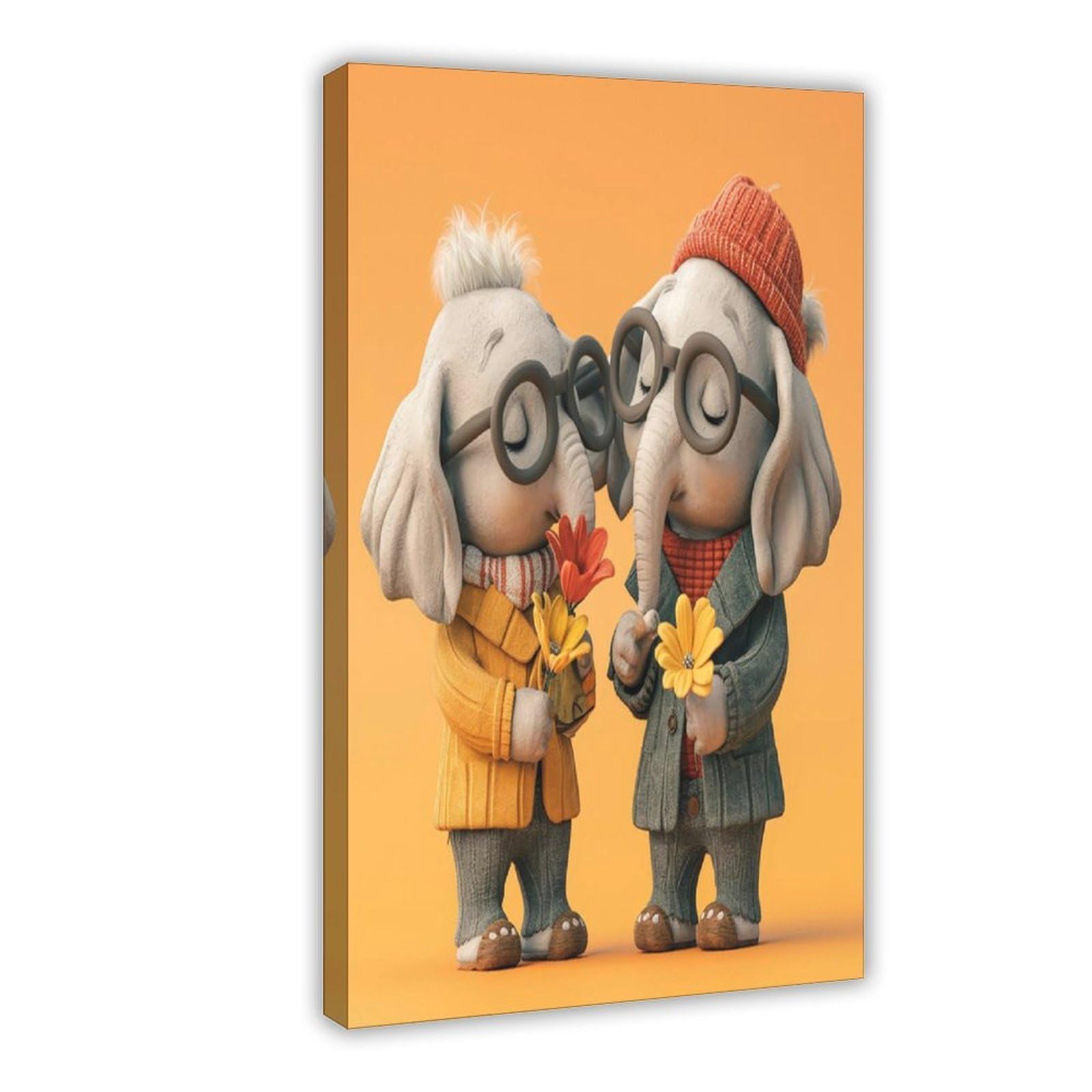 Bareronor Cute Elephant Poster Canvas Poster Bedroom Decor Landscape Office Room Decor Gift 12" L X 18" W