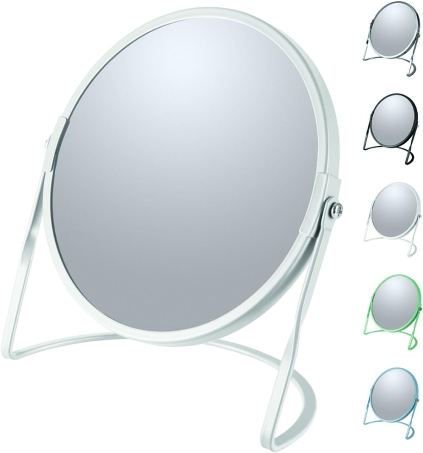 Spirella Collection Akira Standing Mirror for Vanity or Bathroom 18.4 x 10.5 x 18.4 (Reversible: 100% and x5 Magnification), Steel, White