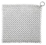 Cast Iron Cleaner, Cast Iron Scrubber, Premium 316L Stainless Steel Chainmail Scrubber for Cookware...