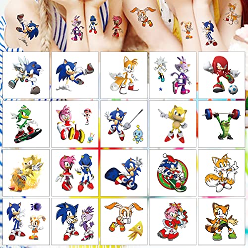 Lanseede 20 Sheets Sonic the Hedgehog Temporary Tattoos Stickers Birthday Party Supplies Anime Cartoon Fake Tattoos Stickers Party Favors for Kids Boys Girls……