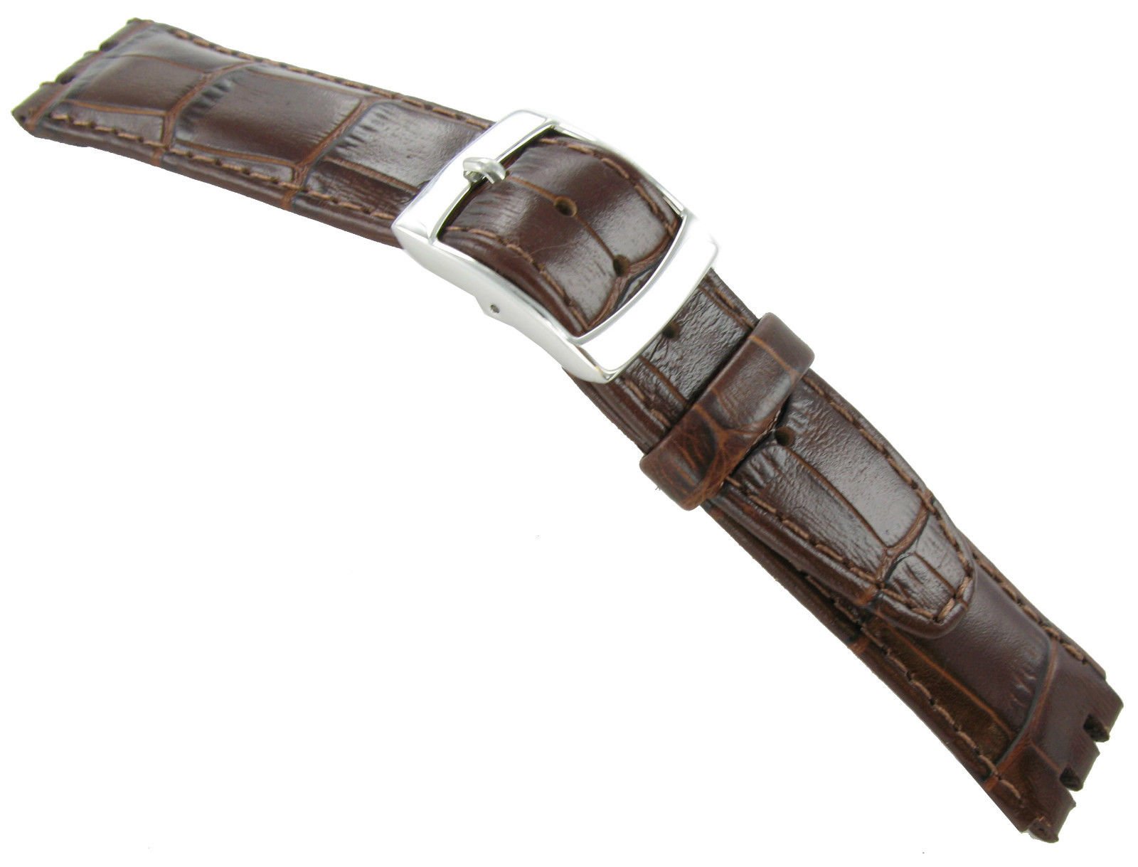 19mm Genuine Leather Alligator Grain Padded Medium Brown Watch Band Fits Swatch