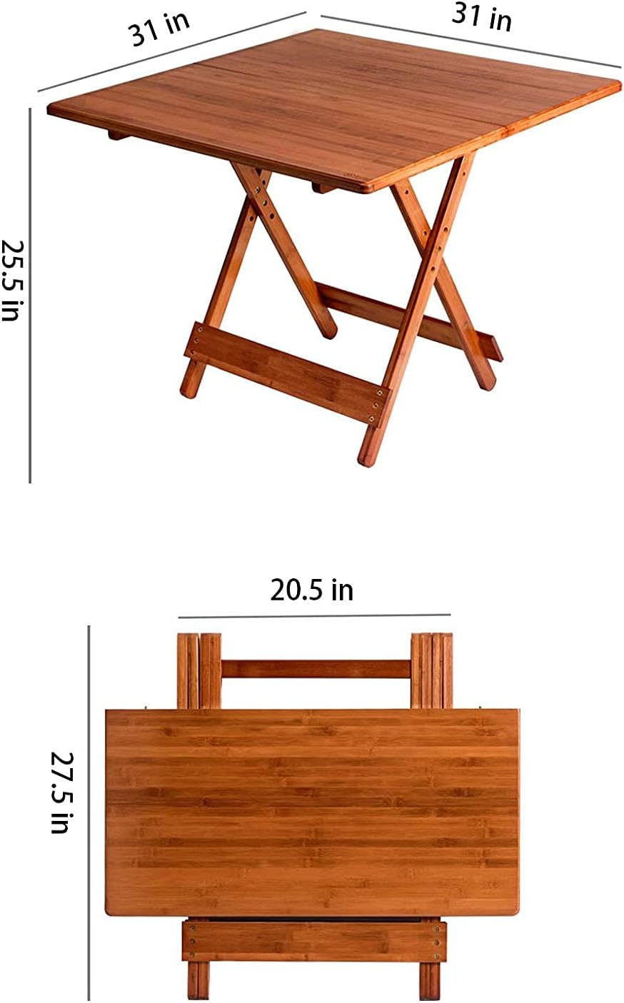 Folding Bamboo Camping Table Outdoor Square Folding Picnic Table Ideal for Outdoors and Indoors Backyard Front Porch and Garden (80cm)