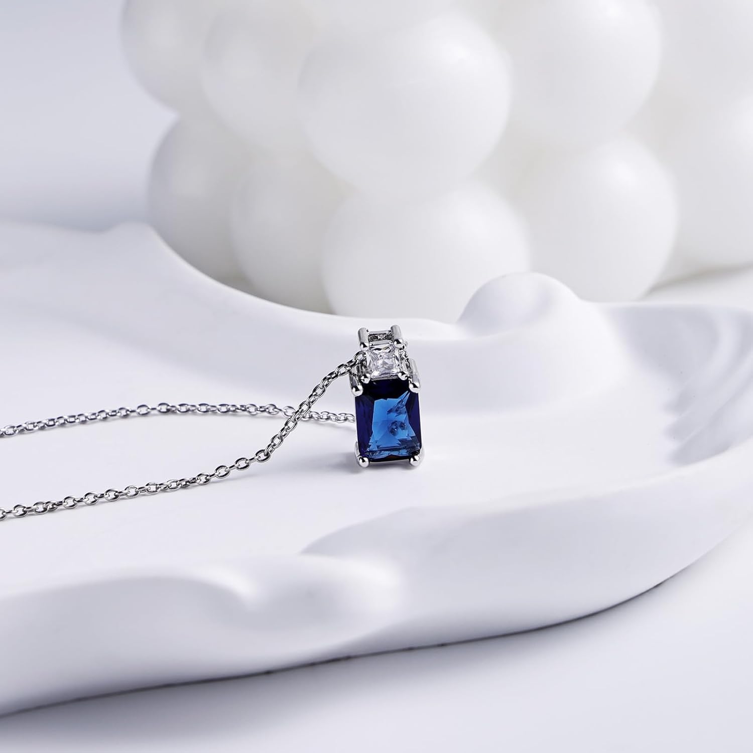 Rectangle Cubic Zirconia Pendant Necklace for Women Silver Birthstone Jewelry Gemstone Necklace Gift - Image 5