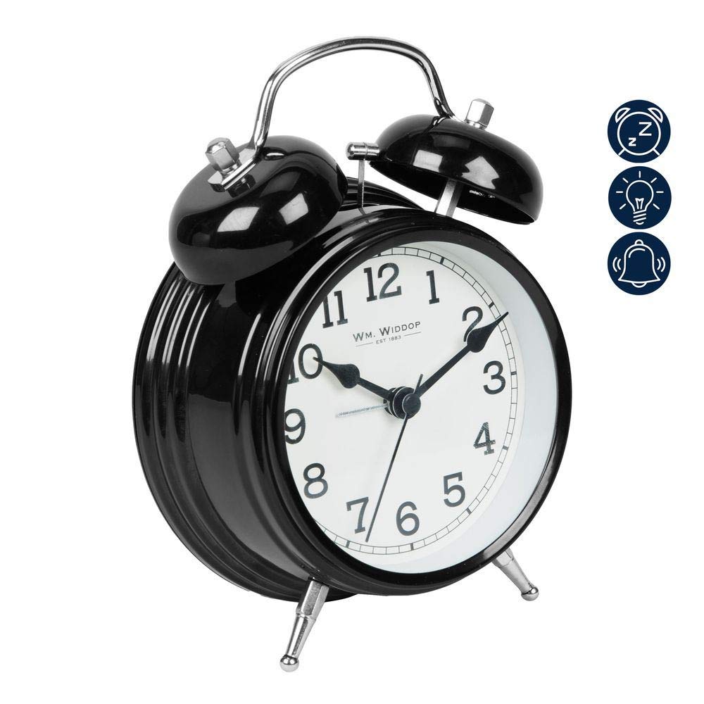 WILLIAM WIDDOP Double Bell Alarm Clock 17.5cm - Black