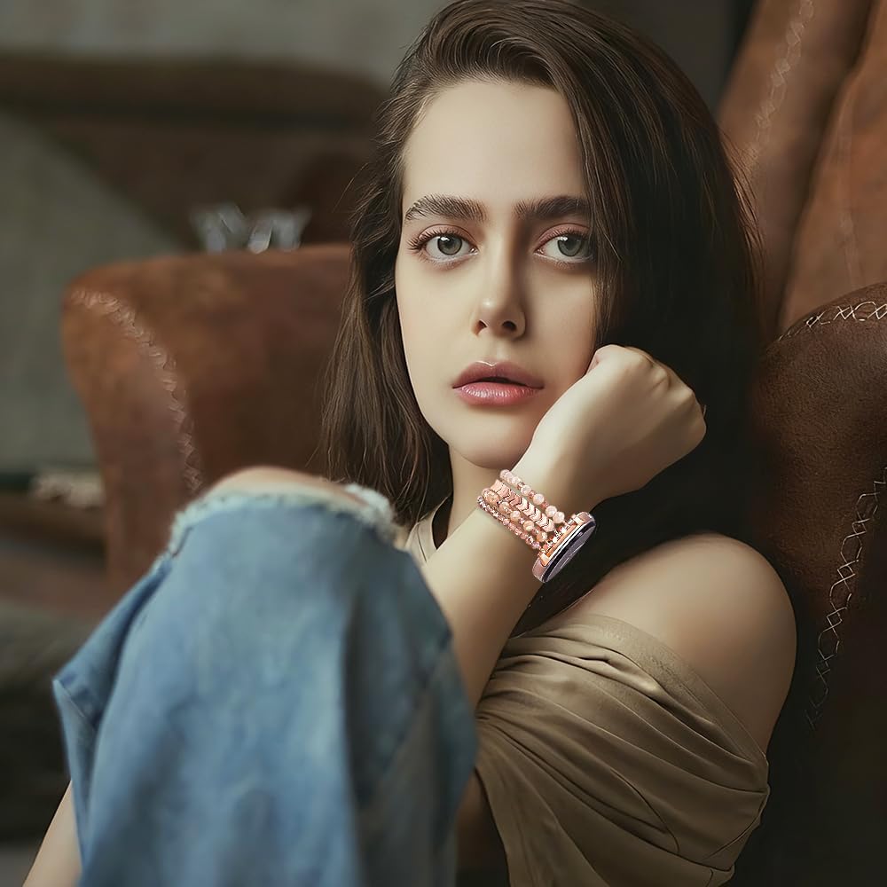 WONMILLE Beaded Bracelet Compatible with Samsung Galaxy Watch 8 Band 40mm/44mm Watch8 Classic 46mm, Elastic Stretch Women Strap for Galaxy Watch 8/8 Classic Bands - Image 7