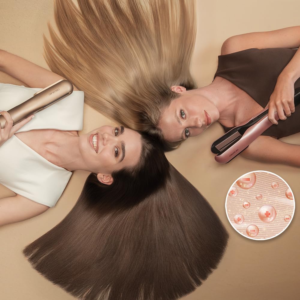 Cecotec Plancha de Pelo con Aire AirLisse 2in1 ForceDry Champagne. 1120000RPM, Flujo de Aire 19,7 Litros por Segundo, 2 Cabezales Imantados, Plasma, Motor Brushless, 4 Temperaturas y 2 Velocidades