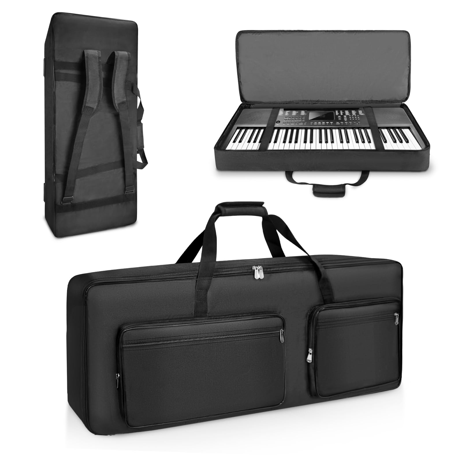 SUNDOY Custodia per tastiera a 61 tasti in robusto tessuto Oxford 600D, imbottitura in schiuma da 10 mm, perfetta per il trasporto di tastiere, accessori musicali e altro ancora