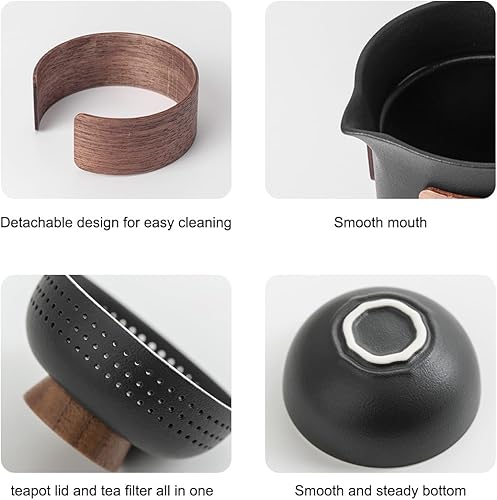 Miniatura 5 de Juego de mini tetera de cerámica de viaje, tetera china de Kung Fu, 1 olla 3 tazas de té de porcelana con bolsa portátil para el hogar, picnic al