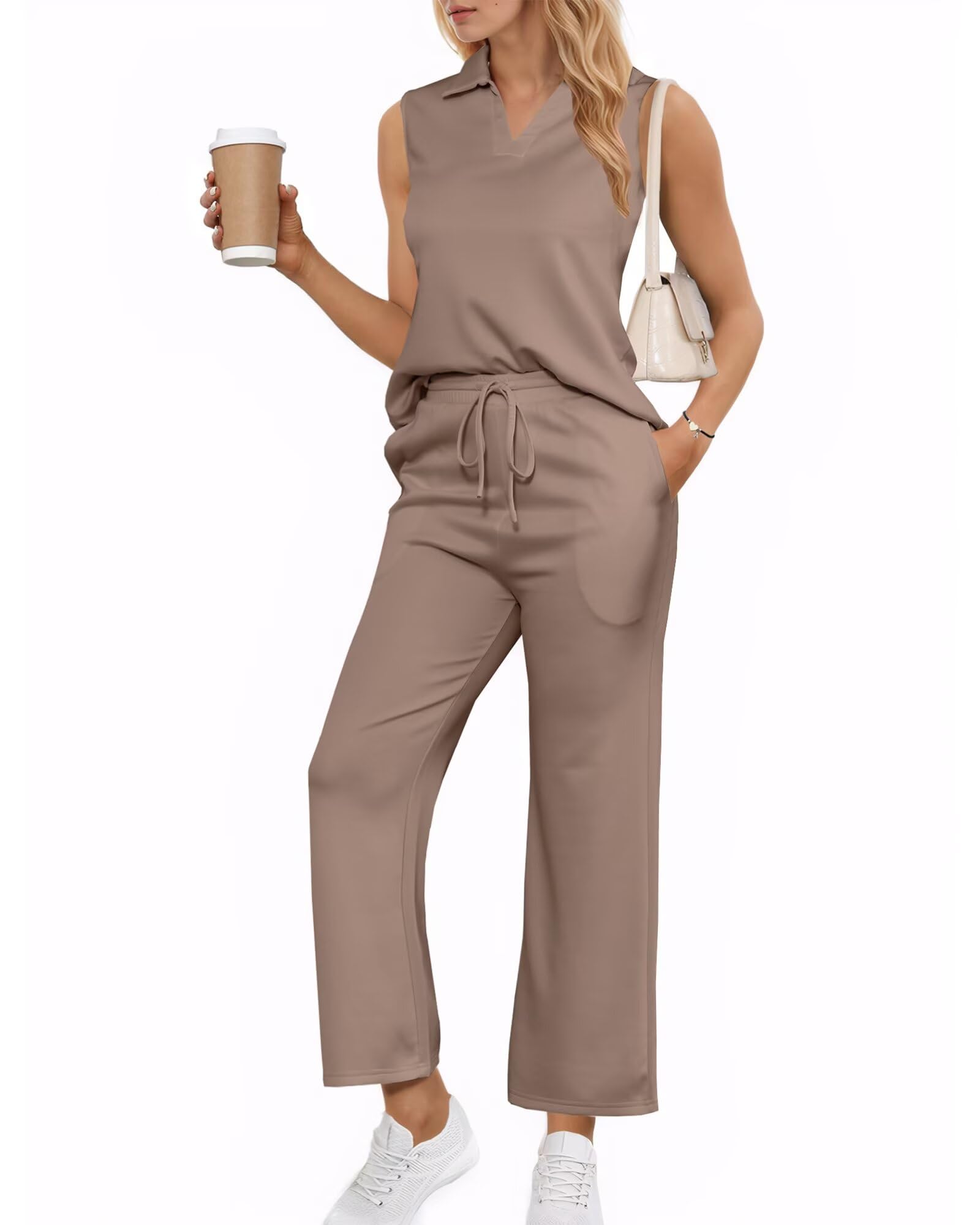 Adogirl 2 Piece Casual Pants Sets for Women Summer Two Piece Outfits Sleeveless Vacation Tank Tops Wide Leg Capri Pants