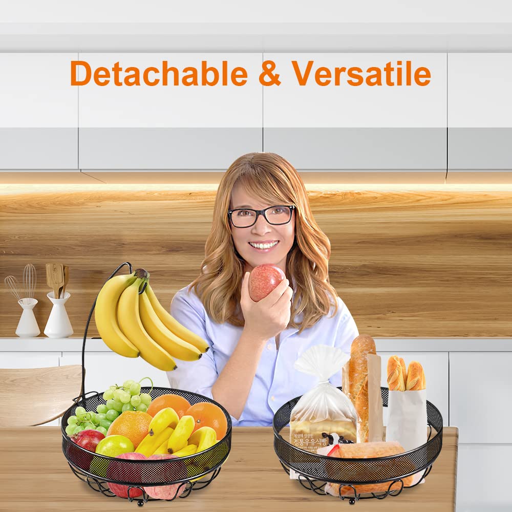 Elegante ciotola per frutta a 2 livelli con gancio a banana per