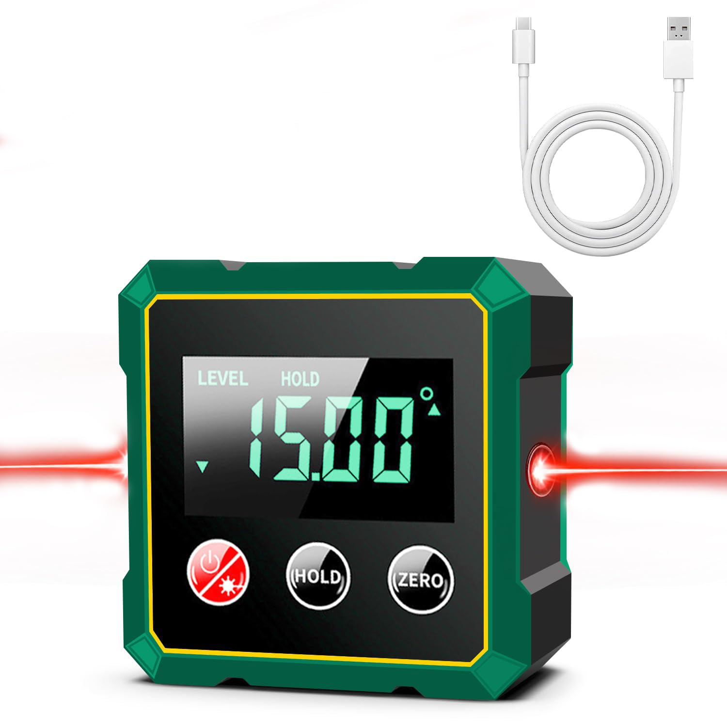 Vibbang Magnetische digitale hoekzoeker met elektronische laser, hoekzoeker, digitaal niveau met LCD-display, gradenboog hellingsmeter voor houtbewerking, bouw en machines