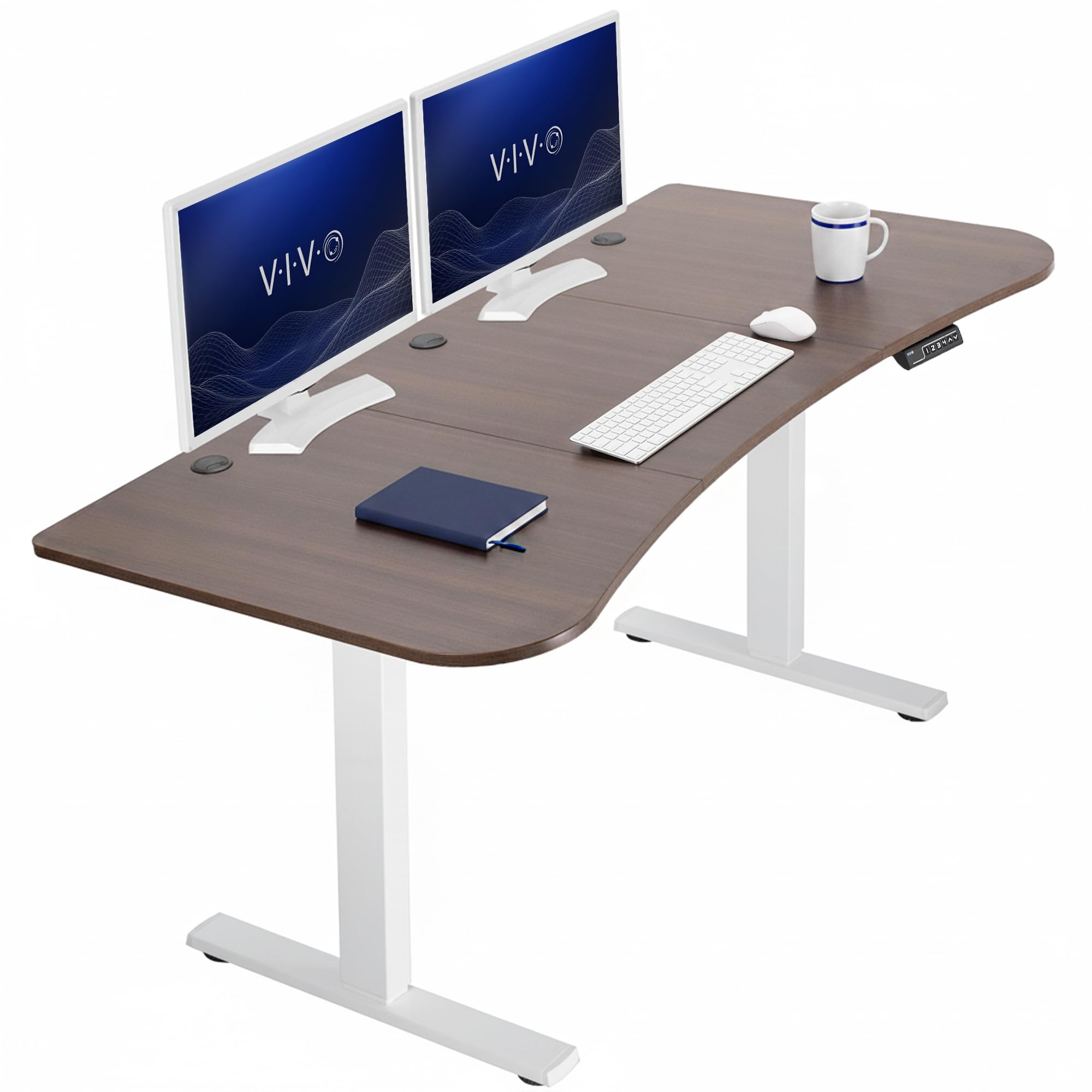 VIVO Electric 63 x 32 in Standing Desk, Memory Height Adjustment, 1B Series, Holds 220 lbs, Dark Walnut Top White Frame, DESK-KIT-1W1D