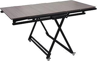 Multi-Functional Folding Table Space Saving Vertical Storage Cabinet, Expandable Square Dining Desk & Movable Shelf with Wheels, Solid Wood Top & Iron Frame,Brown