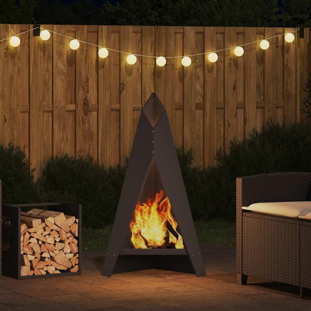 Feuerstelle Schwarz Stahl 58 x 40 x 100 cm rechteckig für Garten Terrasse Outdoor mit großer Kapazität und hitzebeständig für gemütliche Wärme und stilvolle Atmosphäre im Außenbereich
