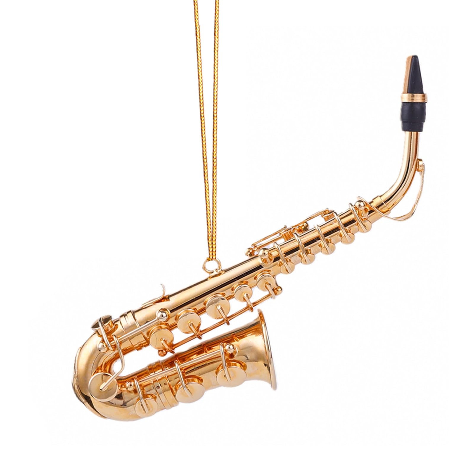 4.72" Brass String Miniature Saxophone Hanging Ornament Mini Musical Instrument Saxophone Replica Christmas Tree Display Ornament Home Decoration Model Birthday Gifts (4.72" Alto Saxophone)
