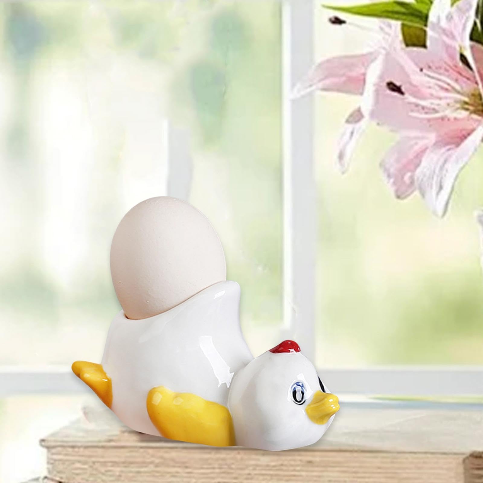 Menolana Easter Egg Cup Holder, Figurine, Crafts, Decoration Collectible Porcelain Ceramic Egg Stand for Tabletop Display, Duck Shape