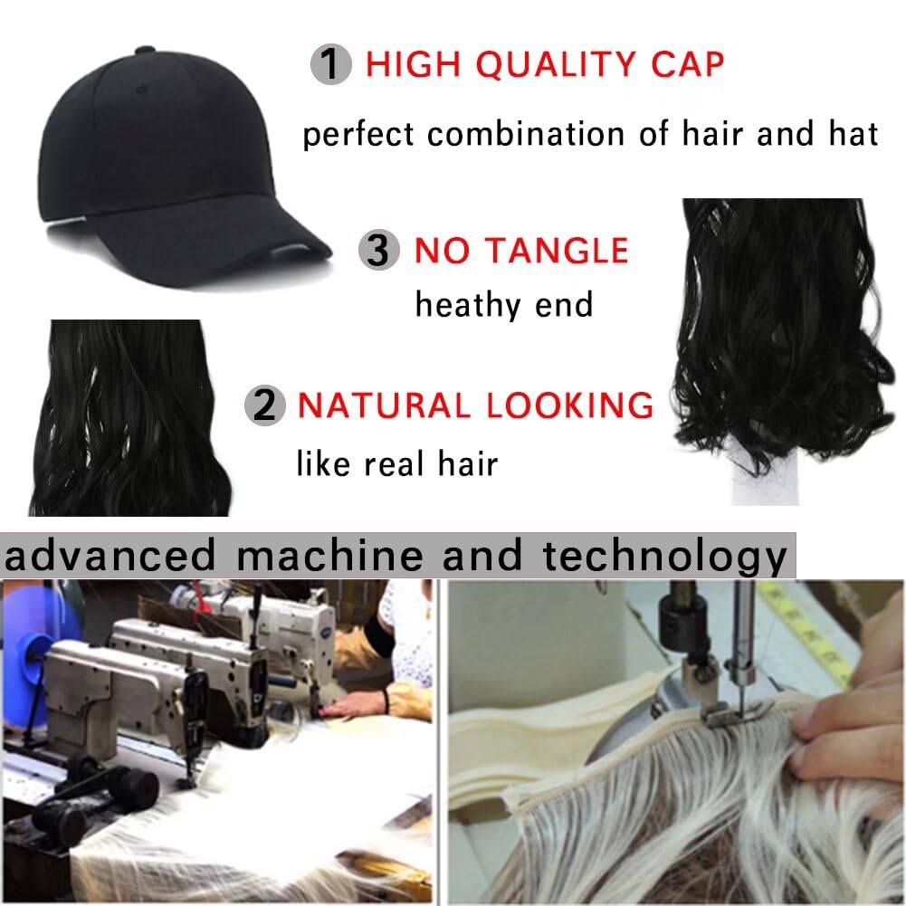 LaLuLoLi Light Brown Cap Hair Wavy Wig with Hat 22" Heat Resistent Natural Fiber Synthetic Curly Hair Extensions Attached Adjustable Black Baseball Cap Fits Women (Light Brown - Image 4