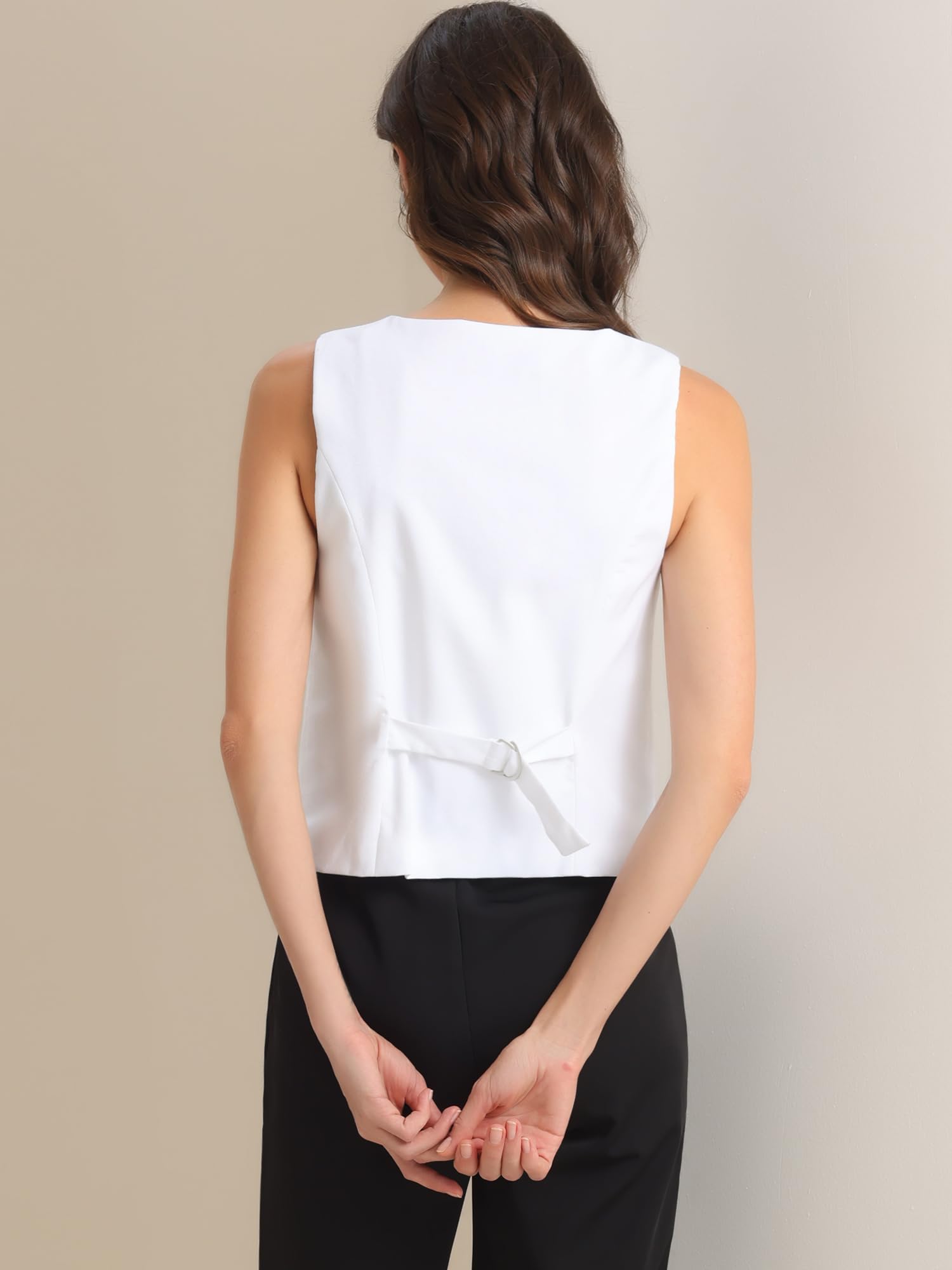 Allegra K Blazer sans Manches Femme Gilet Boutonné de Bureau Col en V Veste Courte Gilet de Costume Blazer d'affaire