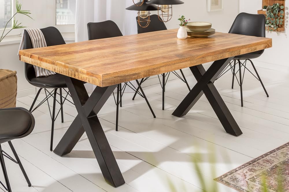 Riess Ambiente Esstisch Iron Craft 160cm - schwarz Natur - Mangoholz | Massiv, 6 Sitzplätze, langlebig, stabile Konstruktion, robust, massive Verarbeitung, höhenverstellbaren Füße, Eisengestell